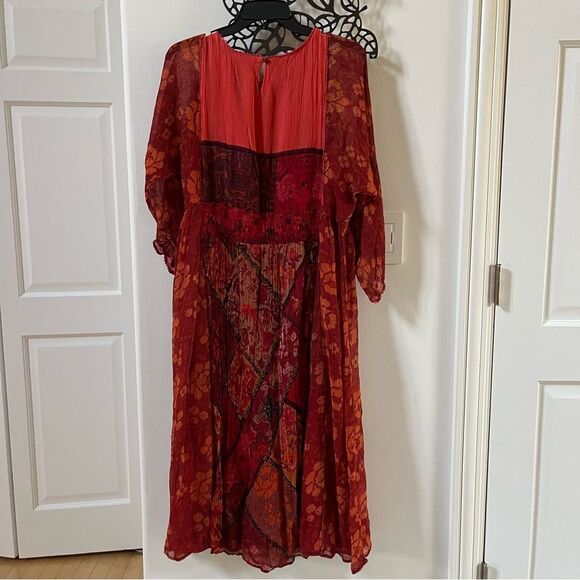 Soft Surroundings Cavatina Smocked Crinkle Chiffon Midi Dress in Red Multi NWOT - Picture 7 of 15